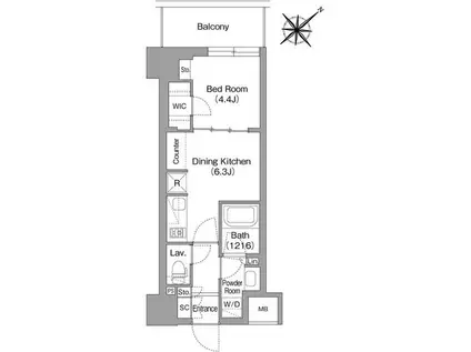 THE GLOW MITA(1DK/11階)の間取り写真