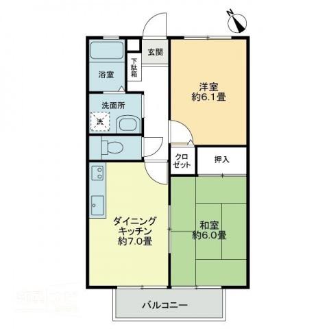 タートルハイツB(2DK/2階)の間取り写真