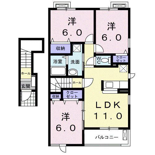 ヴィラカリーノ(3LDK/2階)の間取り写真