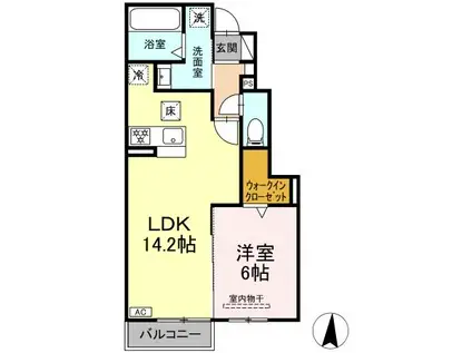 セレスティア岐南 サウス(1LDK/1階)の間取り写真