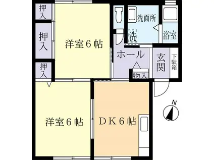 パティオK2B(2DK/1階)の間取り写真