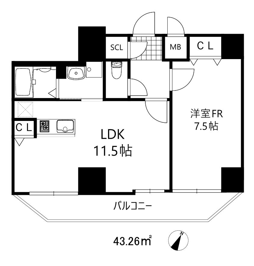 グルーブ神戸元町アリア(1LDK/4階)の間取り写真