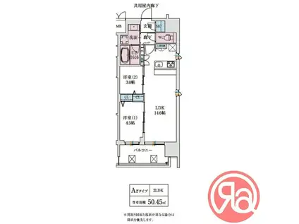 スプランディッド本町東DUE(2LDK/9階)の間取り写真