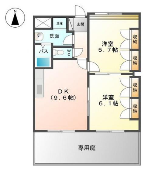 ラ・ヴィータ高取北II(2DK/1階)の間取り写真