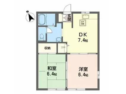 リバティハウスA(2DK/1階)の間取り写真