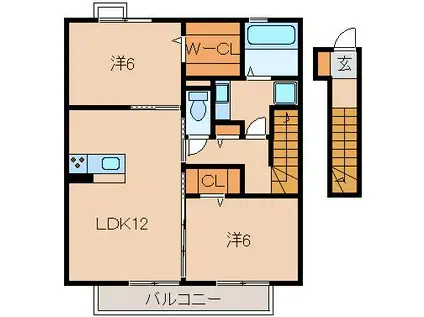 CASSIA道(2LDK/2階)の間取り写真