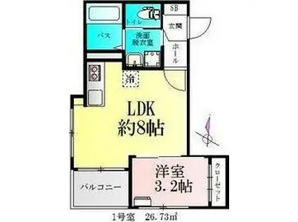 BAU宮町I(1LDK/3階)の間取り写真