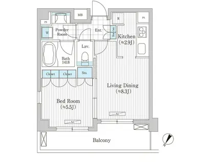 プラチナコート広尾(1LDK/2階)の間取り写真