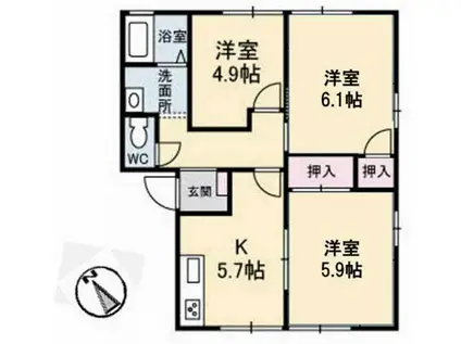 フラワーハイツA(3K/2階)の間取り写真