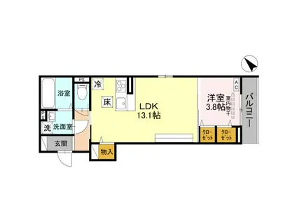 D-ROOM川端町(1LDK/1階)の間取り写真