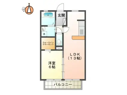 フレア内浜 B棟(1LDK/2階)の間取り写真