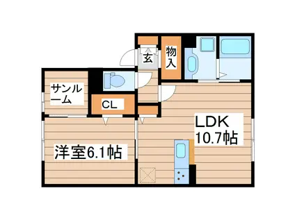 クレア中倉(1LDK/1階)の間取り写真