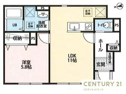 リーブルファイン幸手III(1LDK/1階)の間取り写真