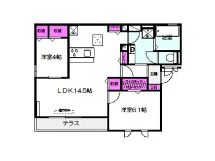 モメントブリーシュフル(2LDK/3階)の間取り写真