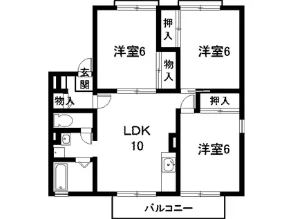 セジュール南アルプスB棟(3LDK/1階)の間取り写真