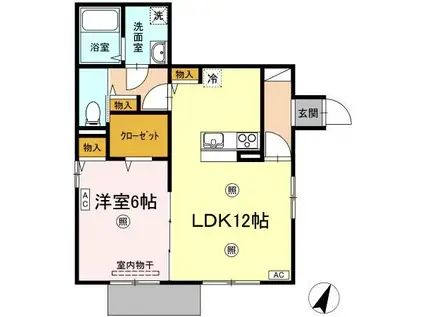 ジーヴォ浜町(1LDK/1階)の間取り写真