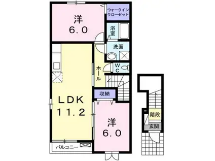ウエストヴィラ(2LDK/2階)の間取り写真