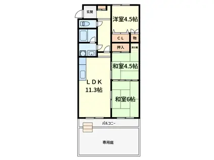 ソシアル大山崎(3LDK/1階)の間取り写真