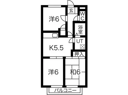 サープラススリーモリヤマ(3DK/2階)の間取り写真