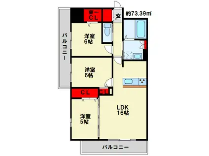 グランヒルズ下曽根(3LDK/8階)の間取り写真