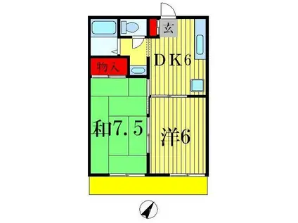 フラッツ上本郷(2DK/1階)の間取り写真