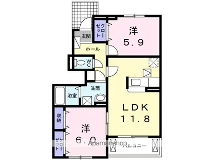 リバーサイド無限 II(2LDK/1階)の間取り写真
