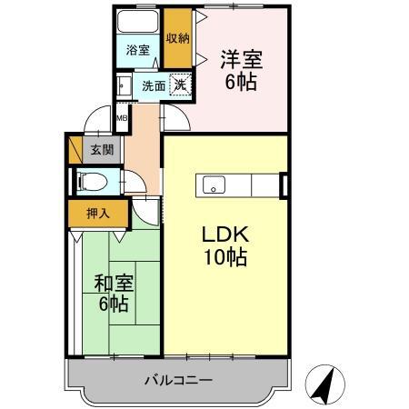 コンフォール稲荷前(2LDK/2階)の間取り写真