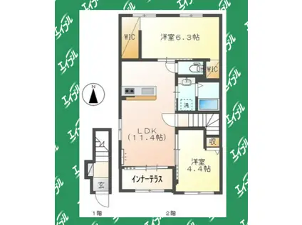 アンバーシャトーII(2LDK/2階)の間取り写真