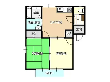 ドラゴンハート(2DK/1階)の間取り写真