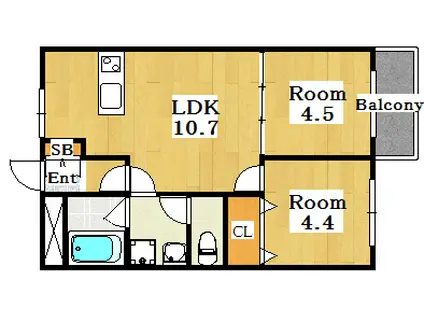 ウィンドヒル住道(2LDK/3階)の間取り写真
