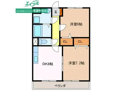 フラット立石B(2DK/2階)の間取り写真