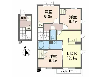 シャーメゾンヴィラ(3LDK/2階)の間取り写真
