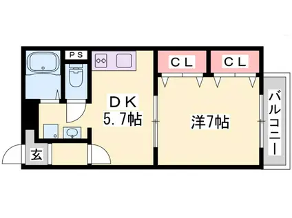 ウエストヴィラ(1DK/1階)の間取り写真