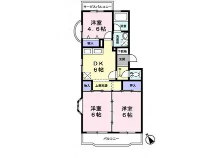 コートヴィレッジII(3DK/2階)の間取り写真