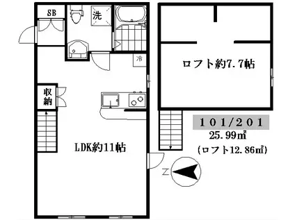 プリマ桜丘壱番館(ワンルーム/2階)の間取り写真