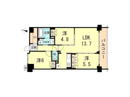 ミレーネ神戸住吉本町(3LDK/3階)の間取り写真