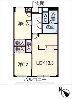 MAISON・DE・CHOCOLAT(2LDK/2階)の間取り写真