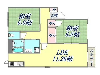 ハイツサトウ弐番館(2LDK/1階)の間取り写真