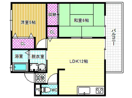 AKINAハイツI(2LDK/2階)の間取り写真