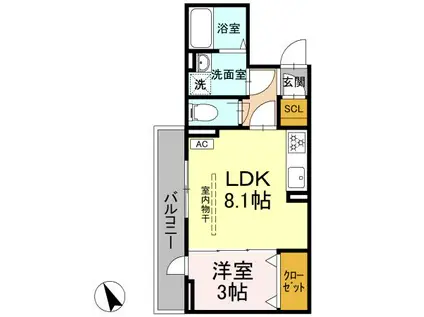 ディーブレス上星川(1LDK/2階)の間取り写真