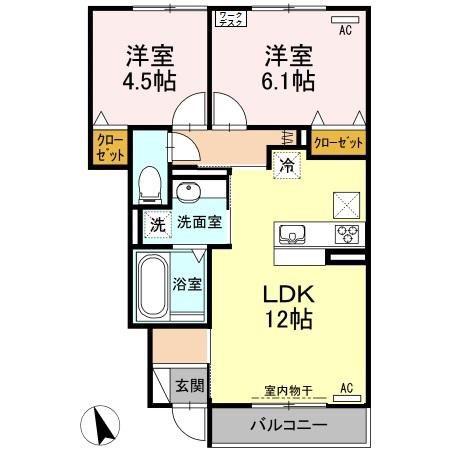 名鉄竹鼻線 不破一色駅 徒歩31分 2階建 築9年(2LDK/1階)の間取り写真