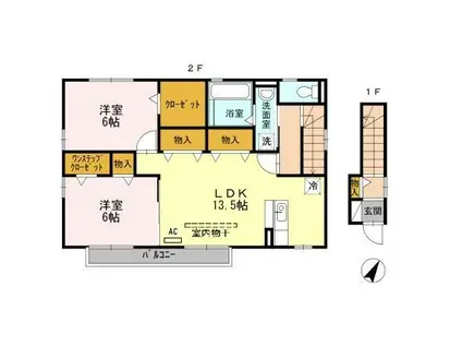 ウィット瓦町(2LDK/2階)の間取り写真