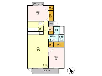 コーポリンクルB棟(2LDK/1階)の間取り写真