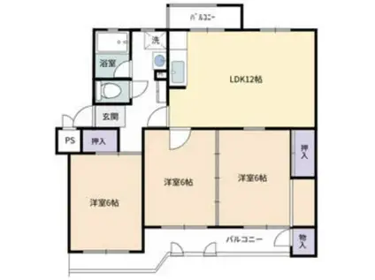 東建座間ハイツ6号棟(3LDK/5階)の間取り写真