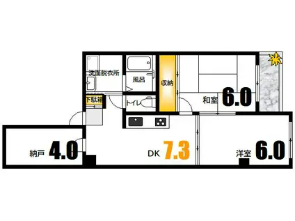 サンライズ舟入川口ビル(2DK/6階)の間取り写真