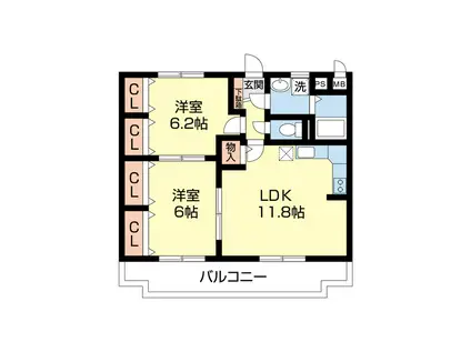 カルム宮(2LDK/2階)の間取り写真