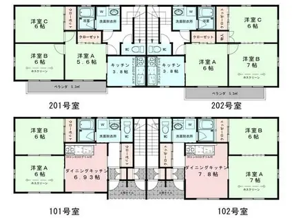 レジデンス大巌寺(2DK/1階)の間取り写真
