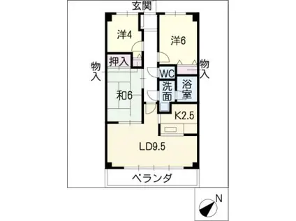 ユニオンヒルズ丘下(3LDK/8階)の間取り写真