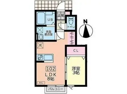 ESCONDITE卸町I(1LDK/1階)の間取り写真