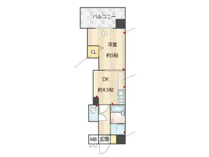 レジディア博多(1DK/7階)の間取り写真